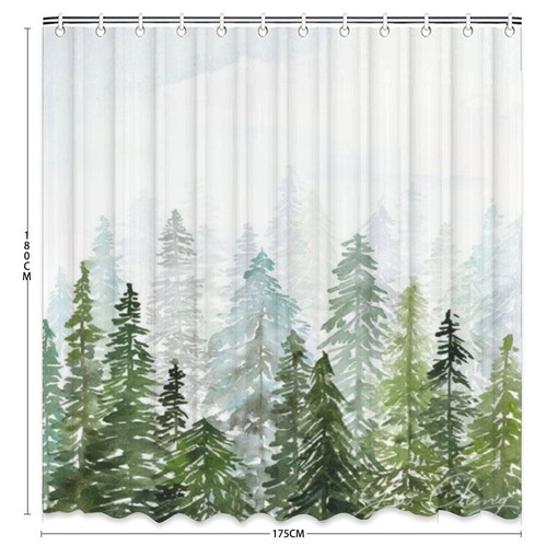 Forest Water Color Shower Curtain - Beautiful Nature Themed Fabric for Shower Stall & Bathtubs