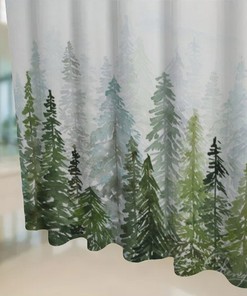 Forest Water Color Shower Curtain - Beautiful Nature Themed Fabric for Shower Stall & Bathtubs