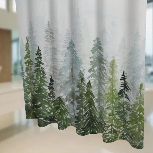 Forest Water Color Shower Curtain - Beautiful Nature Themed Fabric for Shower Stall & Bathtubs