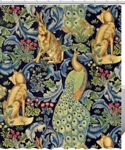 Fox Rabbit Peacock Floral Fabric Shower Curtain for Bathroom Decor