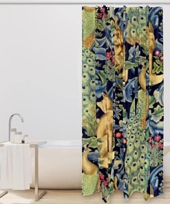 Fox Rabbit Peacock Floral Fabric Shower Curtain for Bathroom Decor