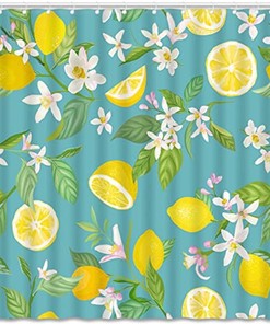 Fresh Citrus Tropical Green Leaves Flower Shower Curtain, Vintage Bathroom Decor