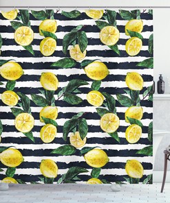 Fresh Lemons Striped Print Shower Curtain for Modern Bathroom Decor