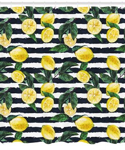 Fresh Lemons Striped Print Shower Curtain for Modern Bathroom Decor