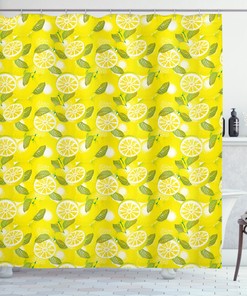 Fresh Lemons with Leaves Print Shower Curtain for Spring Bathroom Decor