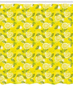 Fresh Lemons with Leaves Print Shower Curtain for Spring Bathroom Decor