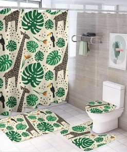 Fun Palm Leaves and Giraffe Skin Shower Curtain for Bathroom Decor, Waterproof for a Wild and Tropical Look