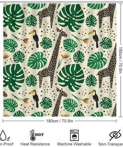 Fun Palm Leaves and Giraffe Skin Shower Curtain for Bathroom Decor, Waterproof for a Wild and Tropical Look