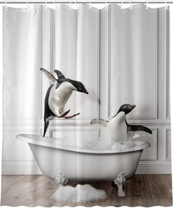 Fun Penguin Print Shower Curtain - Modern Animal Bathroom Decor for Boys 