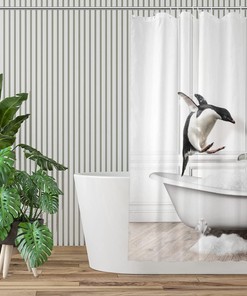 Fun Penguin Print Shower Curtain - Modern Animal Bathroom Decor for Boys