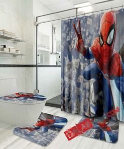 Fun Spider-man Shower Curtain Mat Bath Fans' Gifts for Themed Bathroom Decor