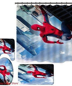 Fun and Anti-slip Spiderman Bathroom Mat and Shower Curtain for Kids Bathroom 