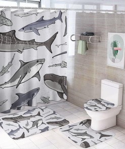 Fun and Playful Sharks Shower Curtain for Bathroom Decor, Waterproof for a Bold Statement