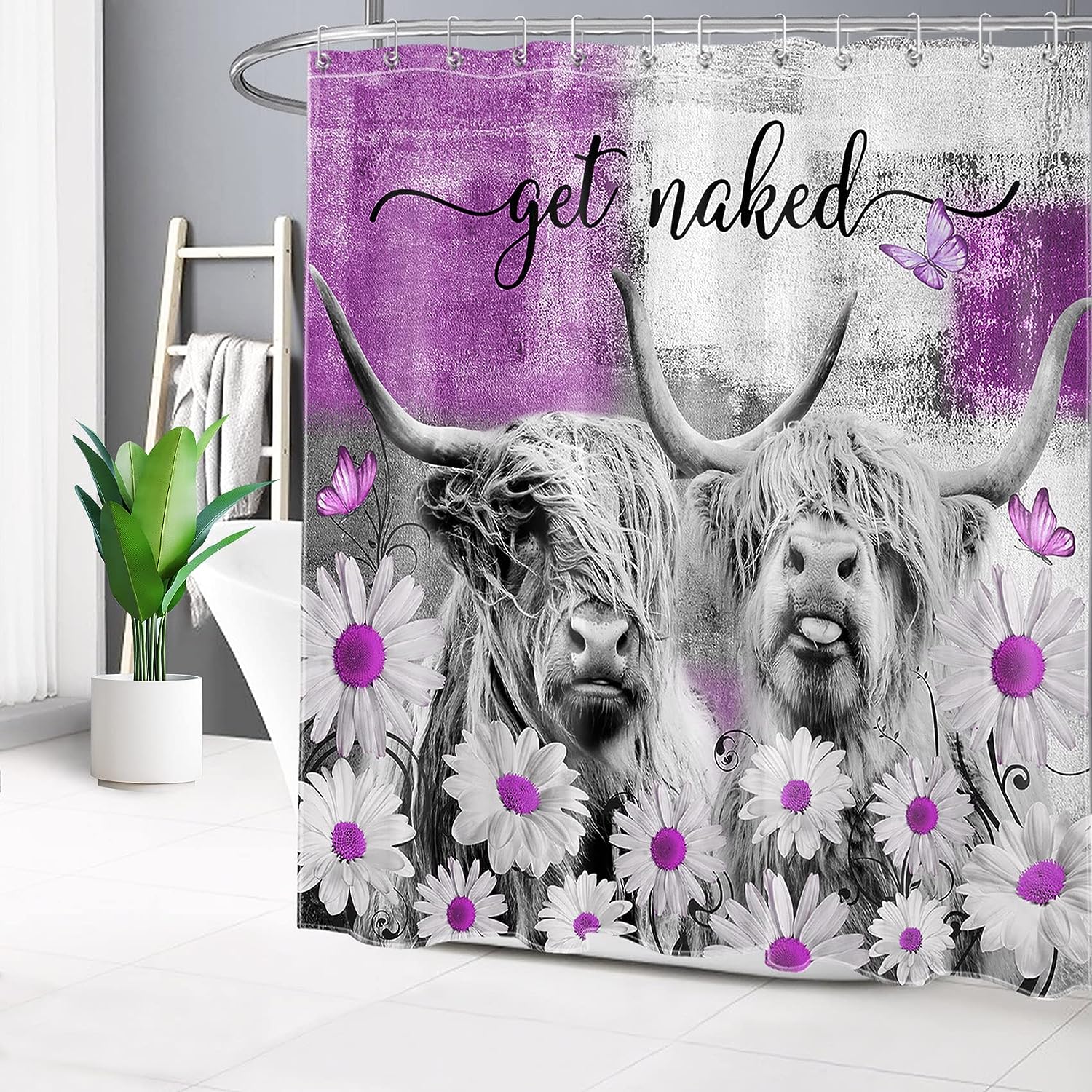 Funny Animal Frog Squirrel Fabric Shower Curtain with Aesthetic Boho Moon Black for Bathroom