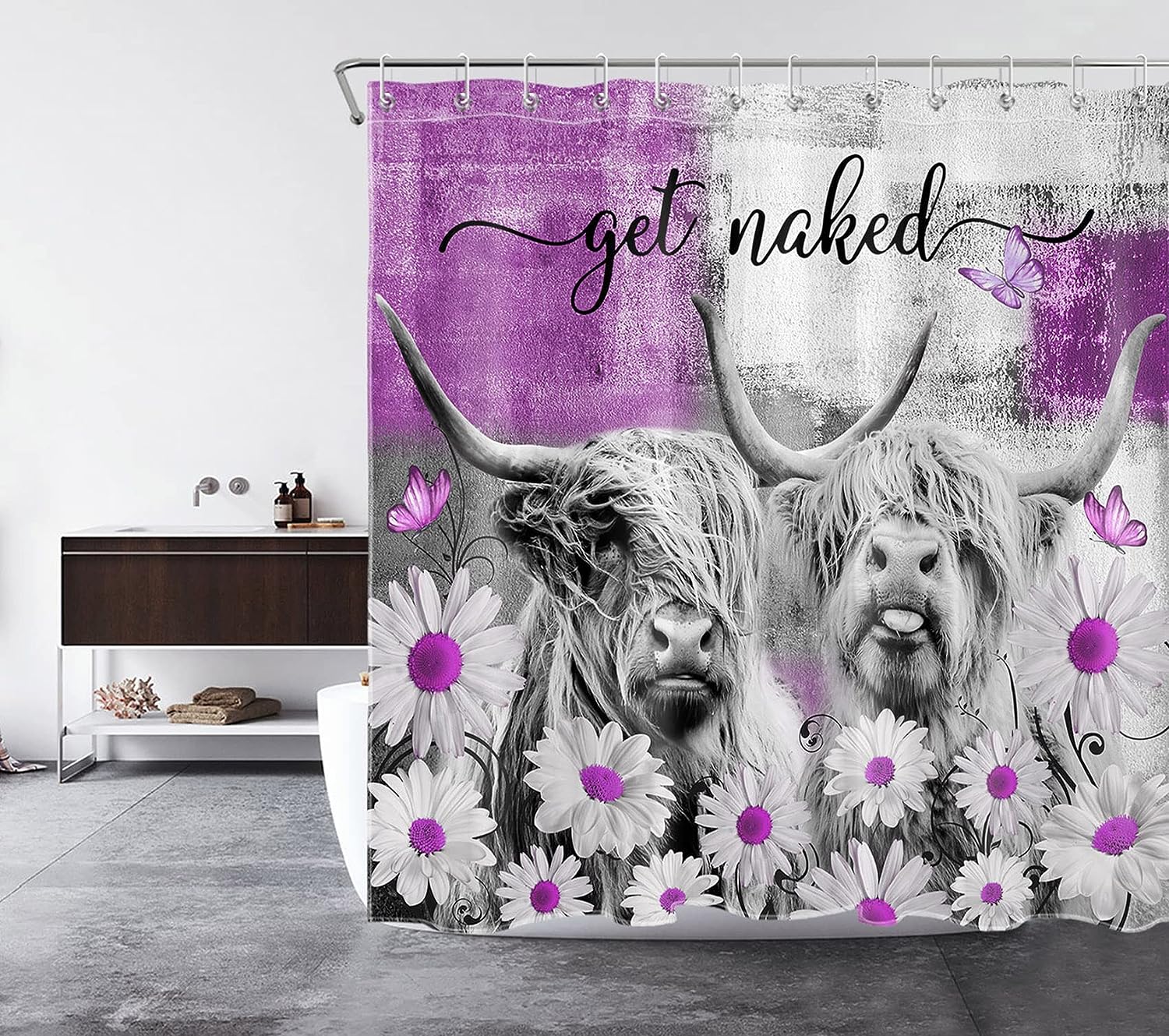 Funny Animal Frog Squirrel Fabric Shower Curtain with Aesthetic Boho Moon Black for Bathroom