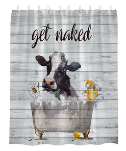 Funny Bathing Cow Daisy Rustic Farmhouse Shower Curtain for Bathroom Decor and Housewarming Gift