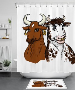 Funny Bull Cow Farm Animals Watercolor Shower Curtain - Bathroom Gift