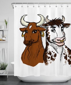 Funny Bull Cow Farm Animals Watercolor Shower Curtain - Bathroom Gift