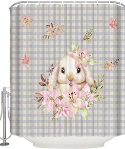 Funny Bunny Floral Shower Curtain for a Whimsical Bath Decor