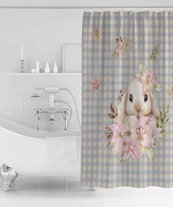 Funny Bunny Floral Shower Curtain for a Whimsical Bath Decor