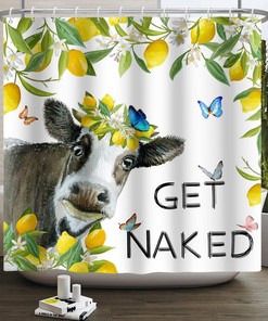 Funny Cow Get Naked Shower Curtain for Bathroom Decor