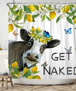 Funny Cow Get Naked Shower Curtain for Bathroom Decor