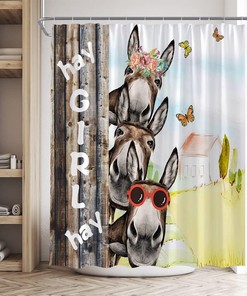 Funny Donkey Rustic Wood Board Farmhouse Country Barn Door Fabric Shower Curtain - Rural Life Inspired Bathroom Decor
