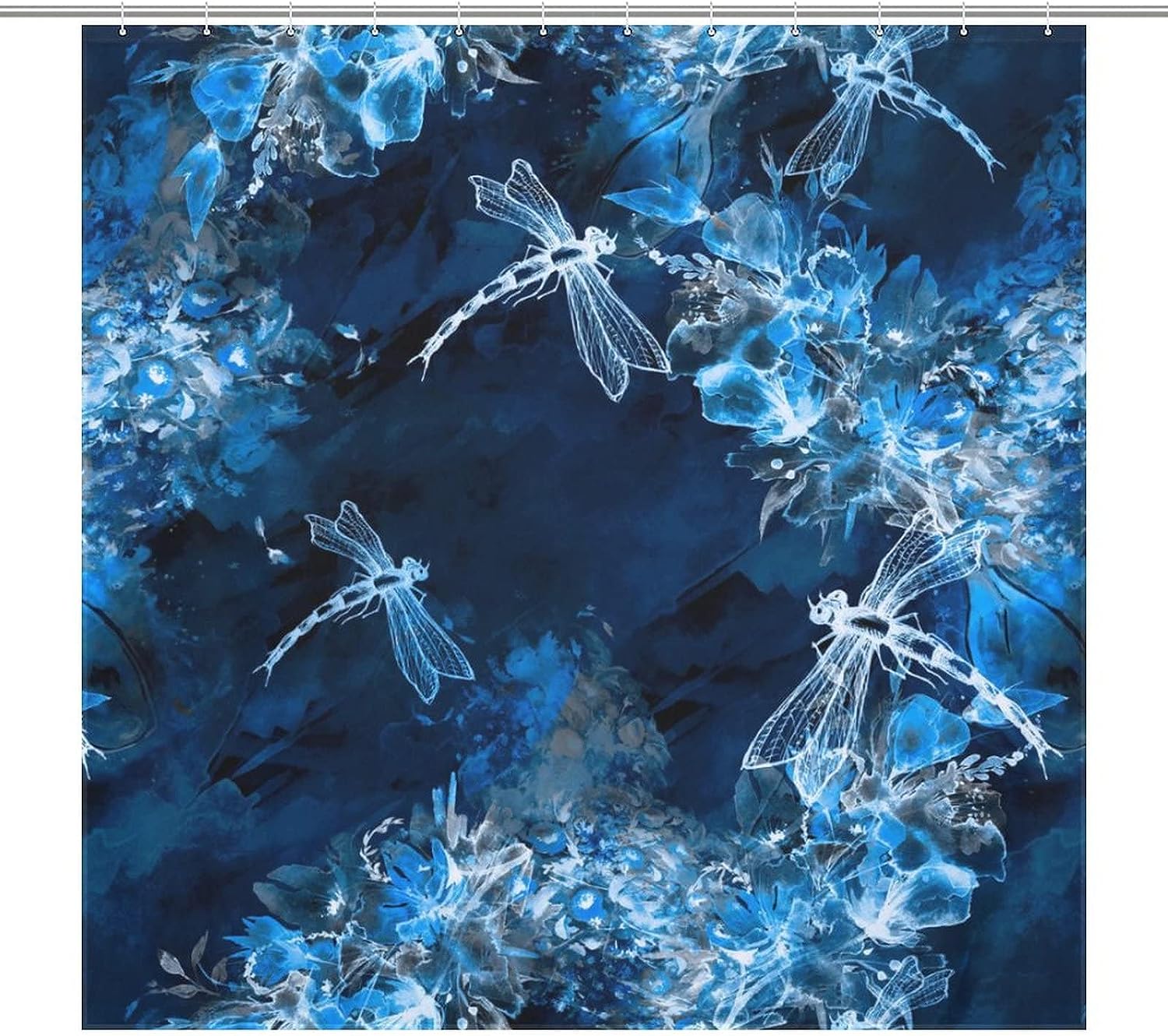 Funny Dragonfly and Flowers Watercolor Shower Curtain - Bathroom Decoration