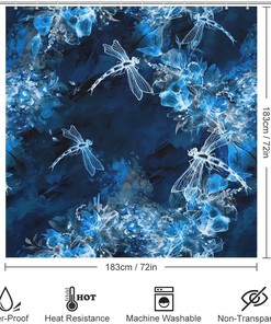 Funny Dragonfly and Flowers Watercolor Shower Curtain - Bathroom Decoration