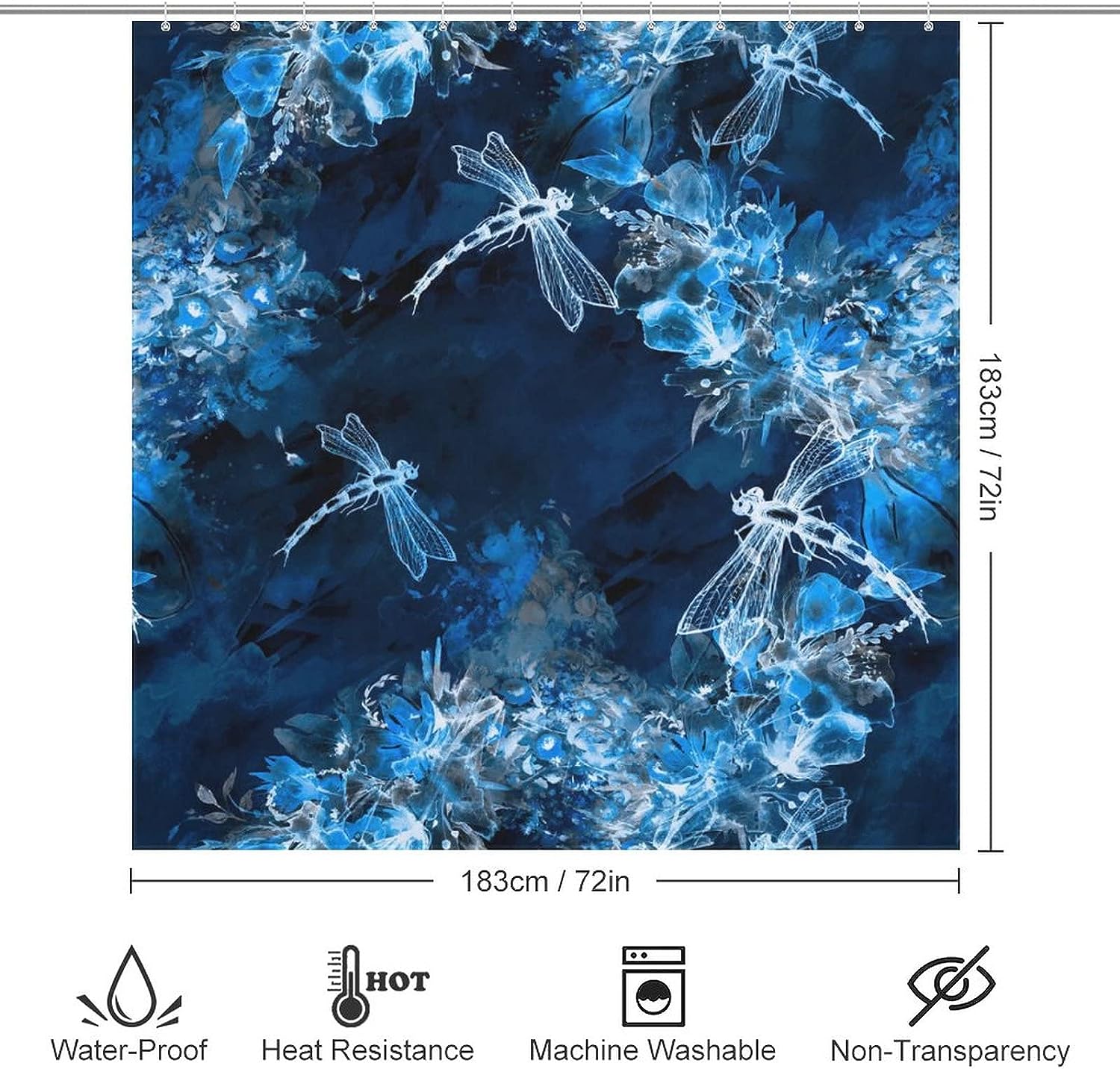Funny Dragonfly and Flowers Watercolor Shower Curtain - Bathroom Decoration