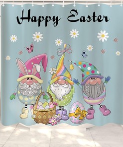 Funny Easter Shower Curtain Set - Decorative Fabric for Easter Bathroom Decorations