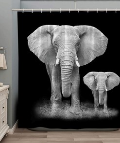 Funny Elephant Shower Curtain with African Boho Design for Large Wild Animal Bathroom Decor, Waterproof Fabric