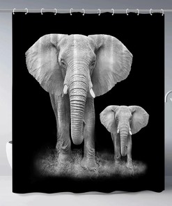 Funny Elephant Shower Curtain with African Boho Design for Large Wild Animal Bathroom Decor, Waterproof Fabric