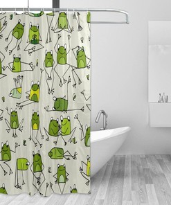 Funny Frogs Pattern Bath Shower Curtain Bathroom Accessories Decoration