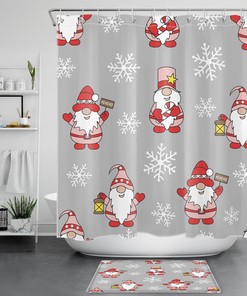 Funny Gnome Christmas Snowflake Shower Curtain for Bathroom Decor