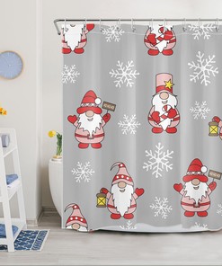 Funny Gnome Christmas Snowflake Shower Curtain for Bathroom Decor
