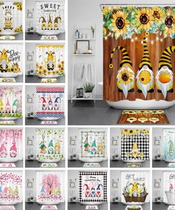 Funny Gnomes Sunflower Shower Curtain for Bathroom Decor