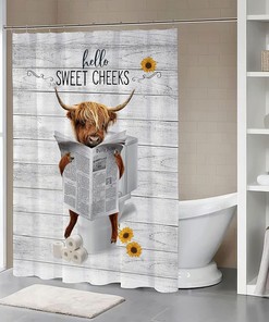 Funny Highland Cow Shower Curtain - Rustic Farm Animal Bathroom Decor