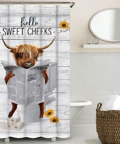 Funny Highland Cow Shower Curtain - Rustic Farm Animal Bathroom Decor