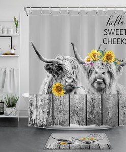 Funny Highland Cow Shower Curtain - Rustic Farmhouse Bathroom Decor