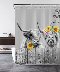 Funny Highland Cow Shower Curtain - Rustic Farmhouse Bathroom Decor