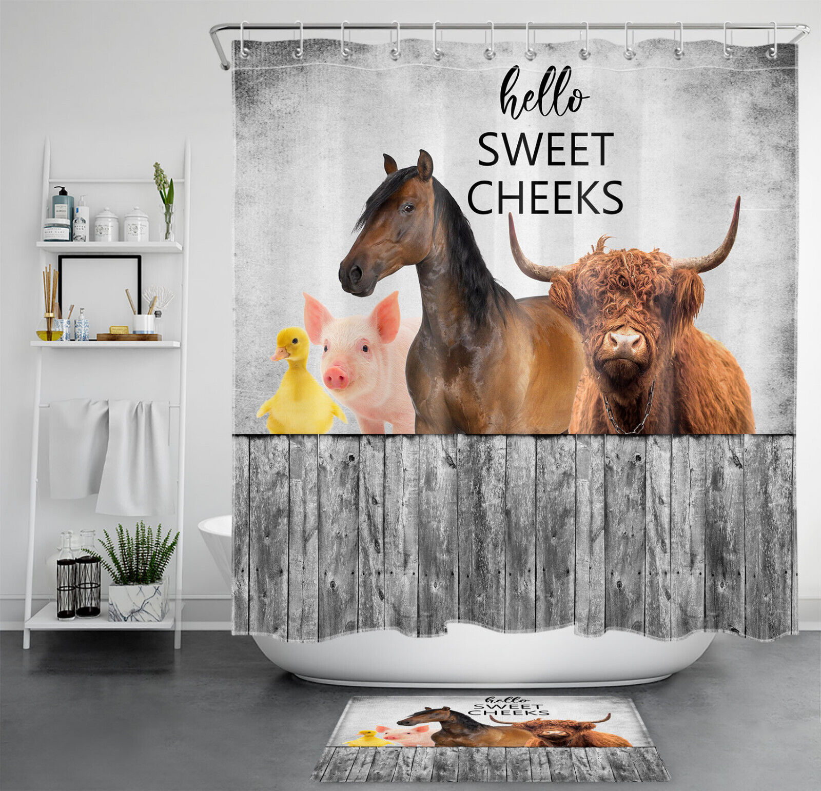 Funny Highland Cow Shower Curtain - Rustic Retro Bathroom Decor