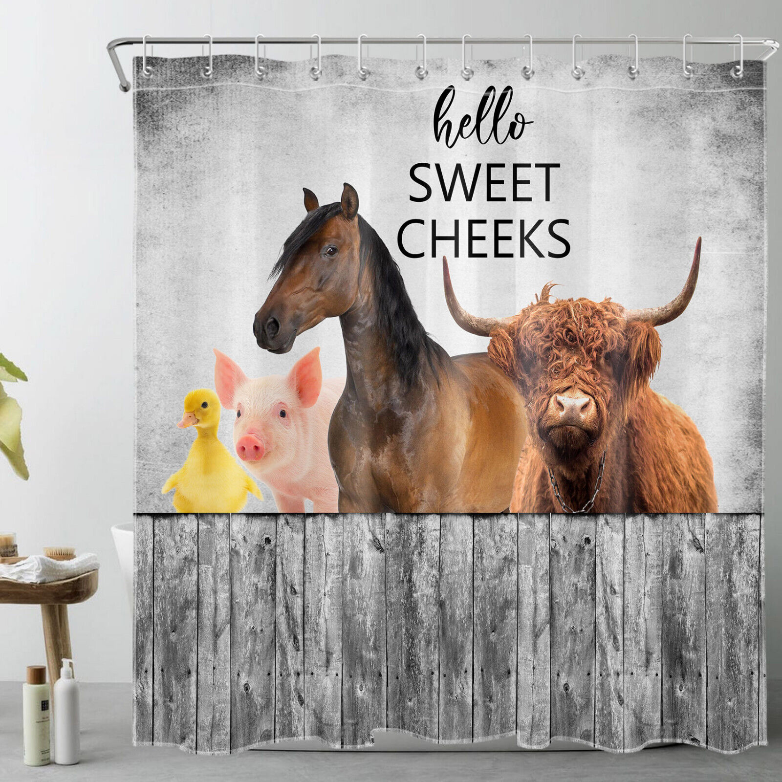 Funny Highland Cow Shower Curtain - Rustic Retro Bathroom Decor