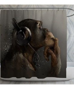 Funny Monkey with Headphones Shower Curtain - Chimpanzee Music Lover Bathroom Decor