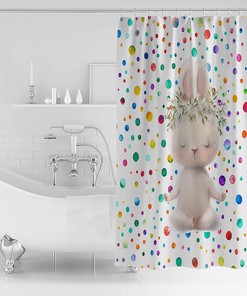 Funny Rabbit Summer Daisy Colorful Polka Dots Easter Bunny Shower Curtain for a Playful Bath Decor