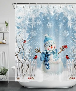 Funny Snowman Snowflake Cardinals Winter Shower Curtain for Bathroom Decor
