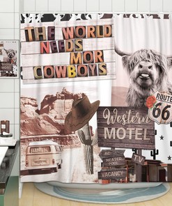 Funny West Cowboy Hat and Cactus Shower Curtain with Rustic Cowgirl Bathroom Decor