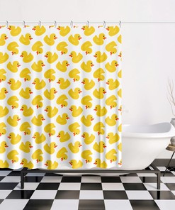 Funny Yellow Rubber Duck Shower Curtain - Kids Curtain - Cute Duck Lover Gift - Bathroom Decor