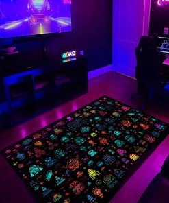 Futuristic Space Invaders Holographic Area Rug for Home Decoration