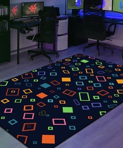 Gamercore Geometric Arcade Pattern Rug for Living Room